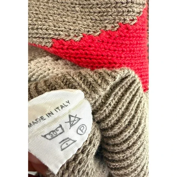 Vintage 80s Italian Slouchy Chevron Knit Sweater Boho Neutral Red OS - Picture 3 of 5